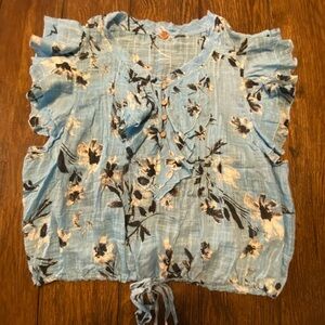 Free People Ditsy Floral Cinched Ruffle Flutter Sleeve Blouse Size Small C3